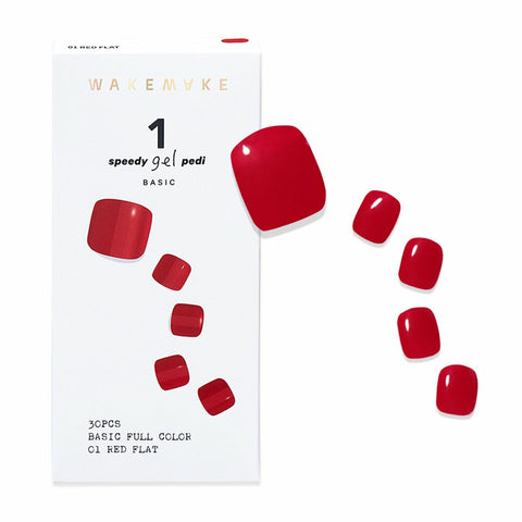 WAKEMAKE Speedy Gel Pedi Design 01 Red Flat (LED Lamp Required) 