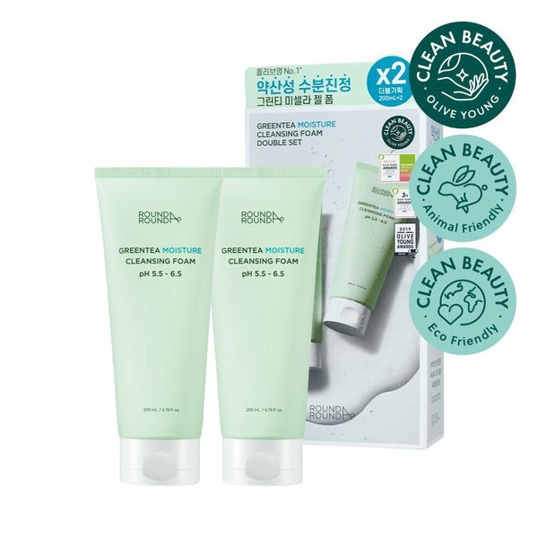 ROUND A'ROUND Green Tea Moisture Cleansing Foam 200mL + 200mL Double Pack 2