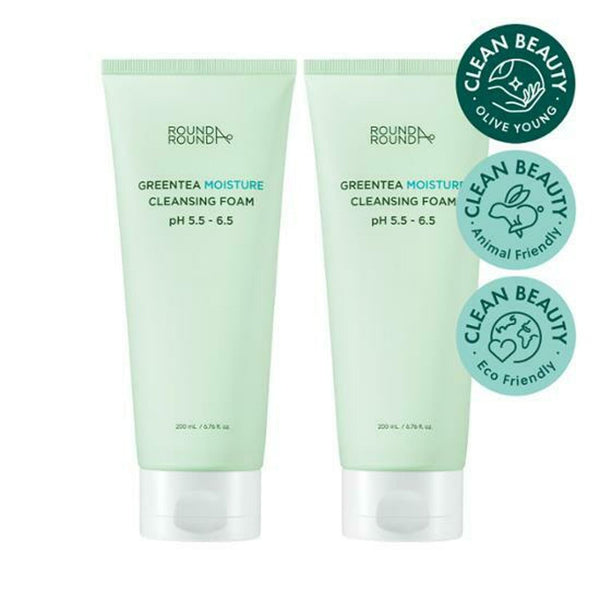 ROUND A'ROUND Green Tea Moisture Cleansing Foam 200mL + 200mL Double Pack 1