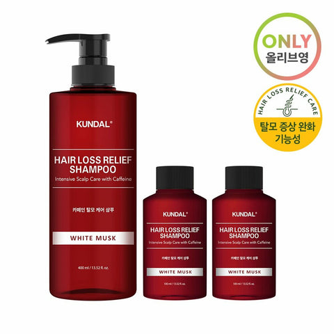 KUNDAL Natural Caffeine & Intensive Scalp Care+ Scalp Shampoo #White Musk 400mL+100mL*2ea Special Set 