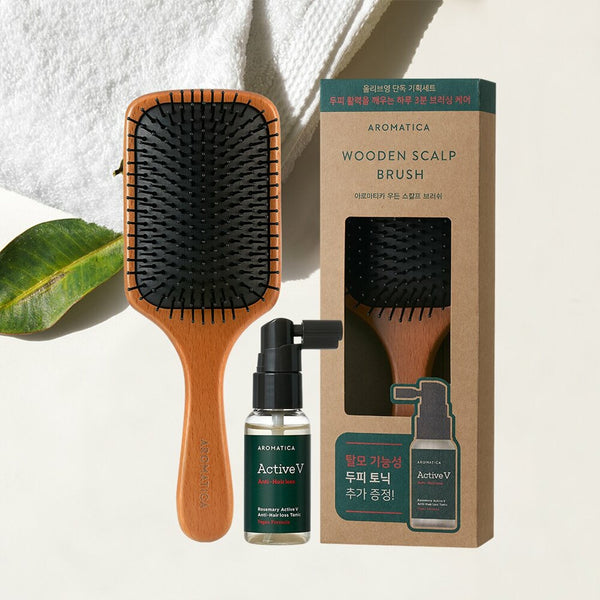 AROMATICA Scalp Massage Kit (Wooden Scalp Brush + Anti Hair Loss Tonic 30mL) 1